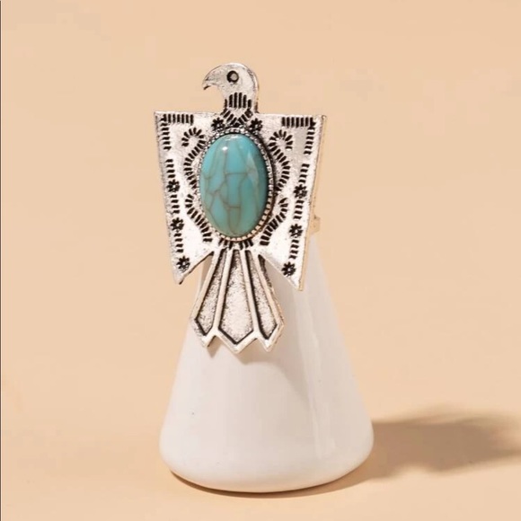 Turquoise and Silver Eagle Ring - Picture 3 of 3